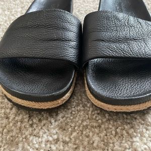 Vince black leather slides